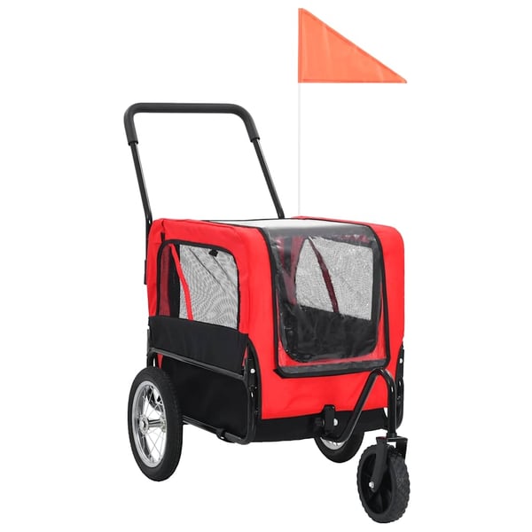 vidaXL 2-in-1 lemmikkikärry pyörään/juoksurattaat punainen ja musta