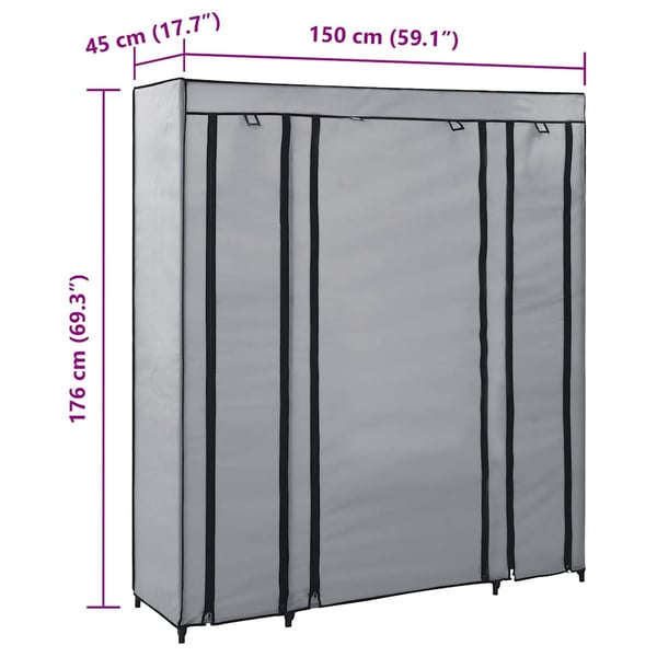 vidaXL Garderobeskap med rom og stenger grå 150x45x176 cm stoff