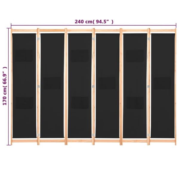 vidaXL 6-panels rumdeler 240 x 170 x 4 cm stof sort