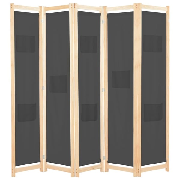 vidaXL Romdeler 5 paneler grå 200x170x4 cm stoff