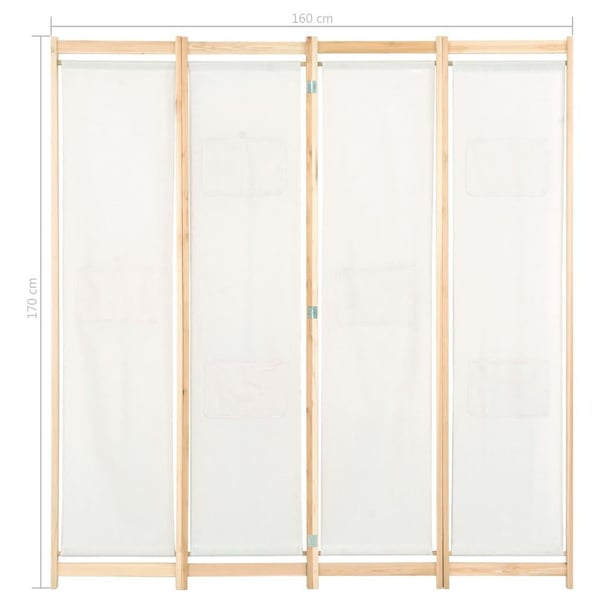 vidaXL Romdeler 4 paneler kremhvit 160x170x4 cm stoff