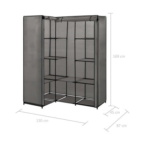 vidaXL Hjørnegarderobe grå 130x87x169 cm