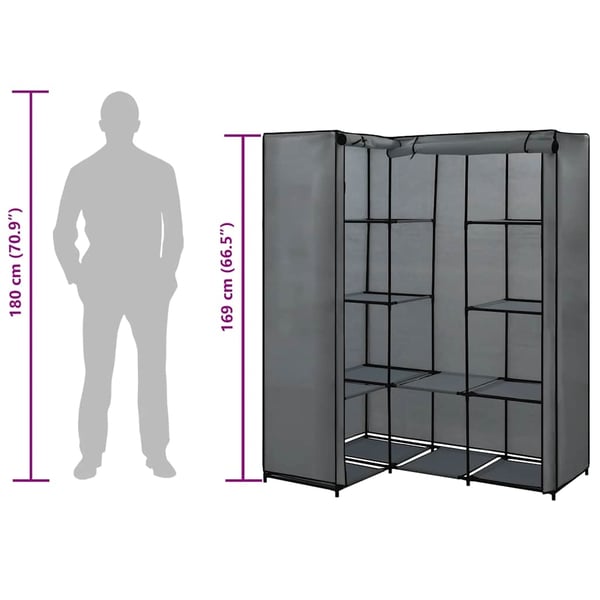 vidaXL Hjørnegarderobe grå 130x87x169 cm