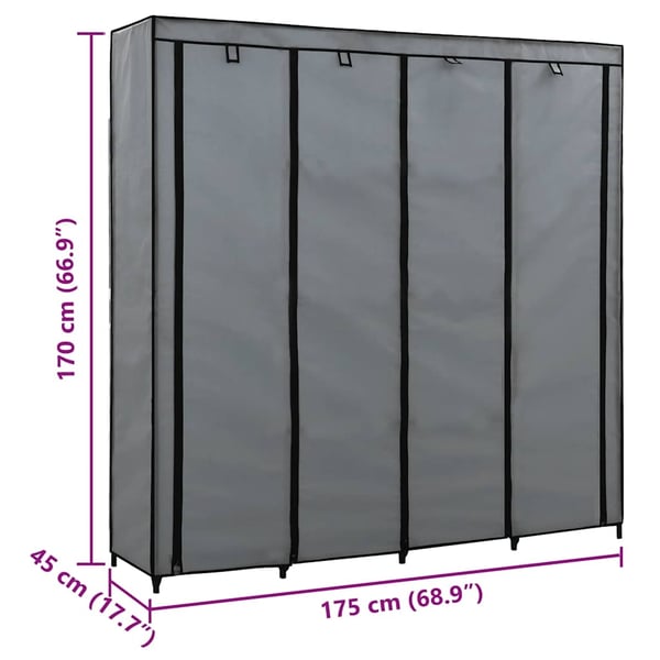 vidaXL Vaatekaappi 4 lokerolla harmaa 175x45x170 cm