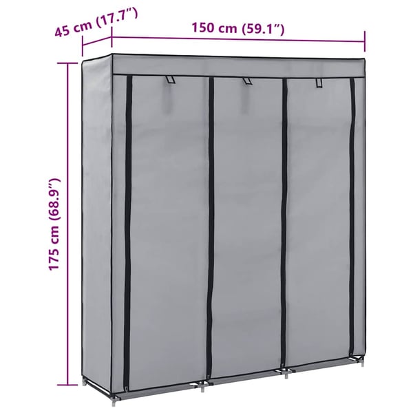 vidaXL Garderobe med skap og stenger grå 150x45x175 cm stoff