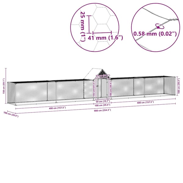 vidaXL Hønsehus 9x1x1,5 m galvanisert stål