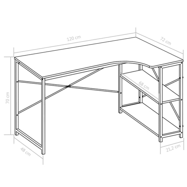 vidaXL Datorbord svart och ek 120x72x70 cm