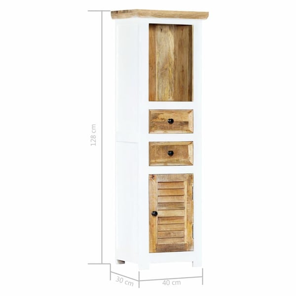 vidaXL højskab 40x30x128 cm massivt ru mangotræ hvid og brun