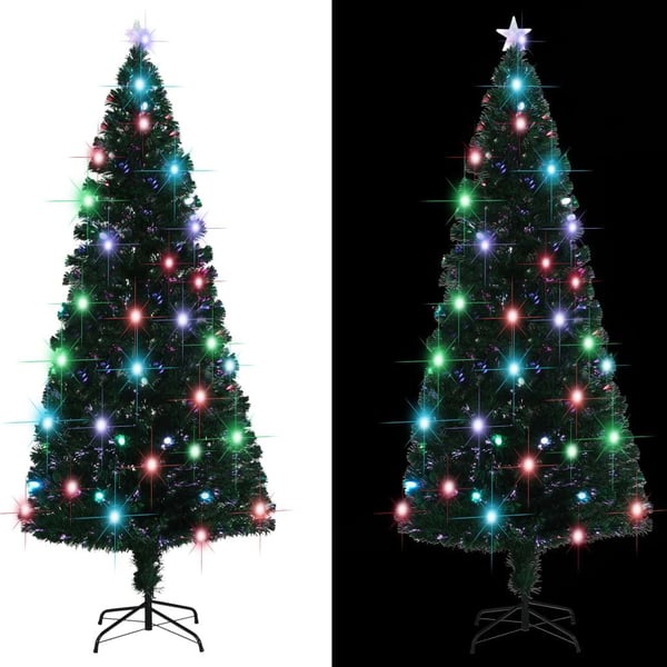 vidaXL juletræ med juletræsfod og lys 210 cm fiberoptisk