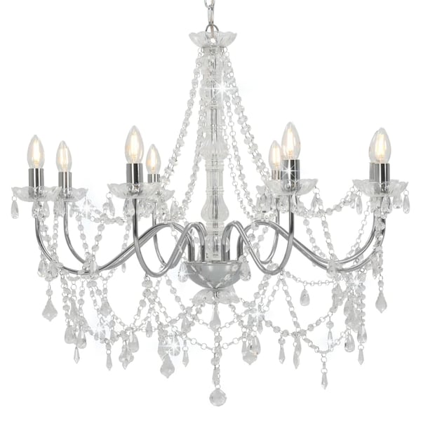 vidaXL lysekrone med perler 8 x E14-pærer sølvfarvet