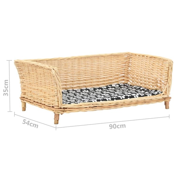 vidaXL hundekurv med hynde 90 x 54 x 35 cm naturligt piletræ