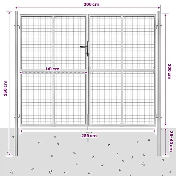 vidaXL Hageport galvanisert stål 306x200 cm sølvfarget