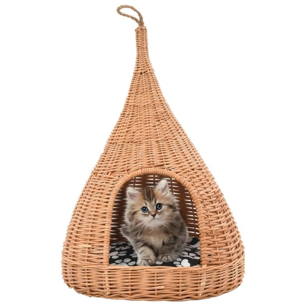 vidaXL kattehus med hynde 40 x 60 cm tipifacon naturligt piletræ