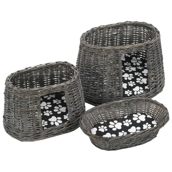 vidaXL kattekurve hynder 3 stk. 47 x 34 x 60 cm naturligt piletræ grå