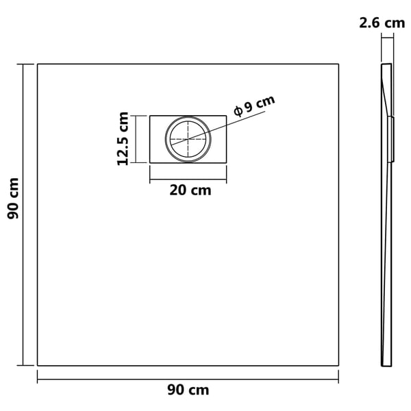 vidaXL Dusjbrett SMC svart 90x90 cm