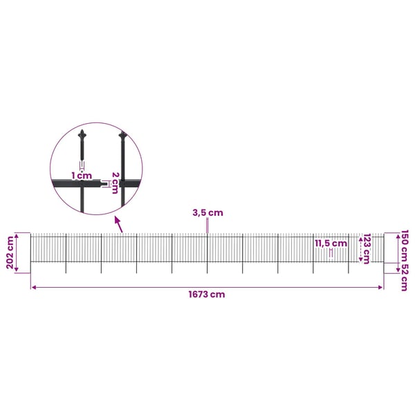 vidaXL Puutarha-aita keihäänkärjillä 17x1,5 m teräs musta