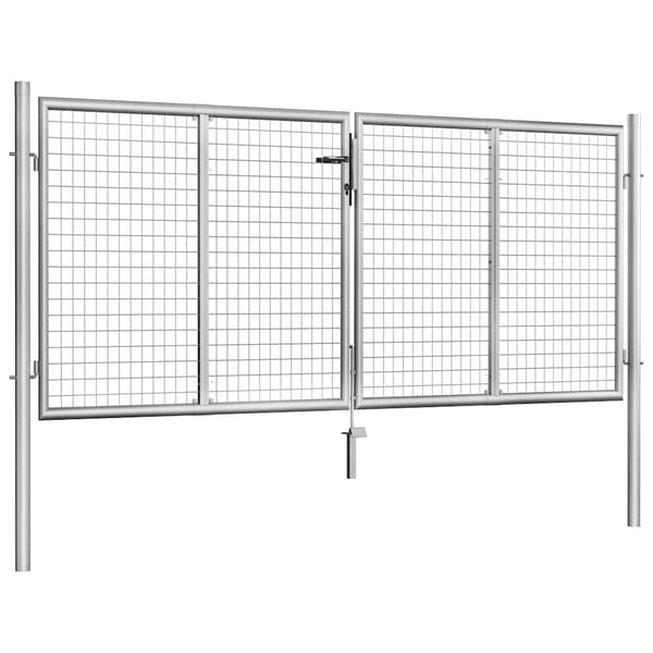vidaXL Puutarhan portti galvanoitu teräs 306x100 cm hopea