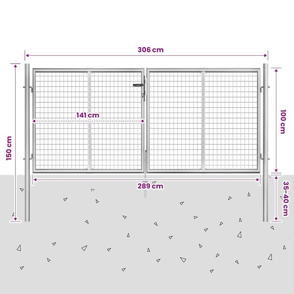 vidaXL Puutarhan portti galvanoitu teräs 306x100 cm hopea