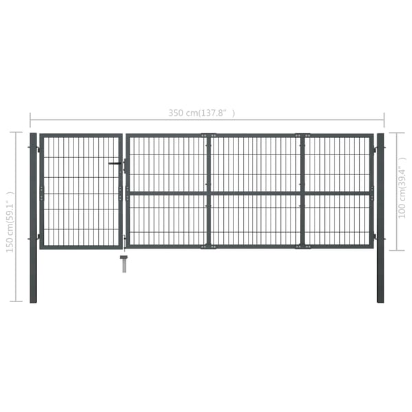 vidaXL havelåge med stolper stål 350 x 100 cm antracitgrå