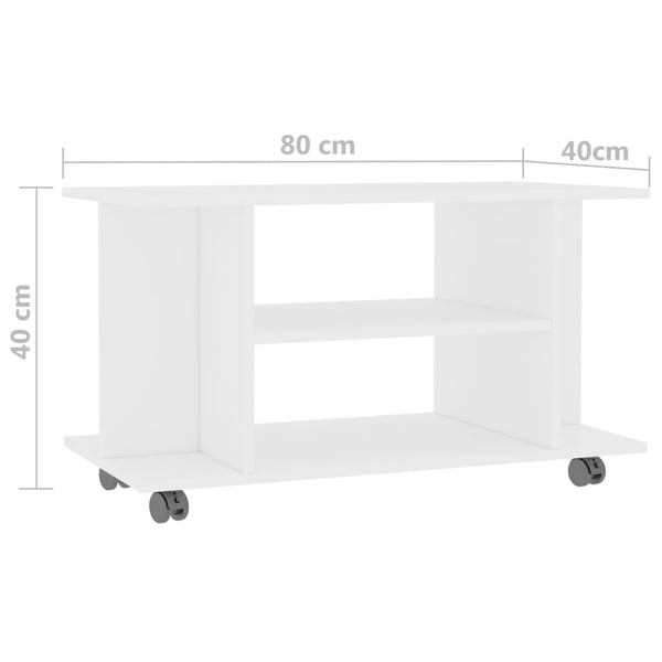 vidaXL TV-benk med hjul hvit 80x40x45 cm konstruert tre
