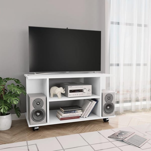 vidaXL TV-benk med hjul hvit 80x40x45 cm konstruert tre