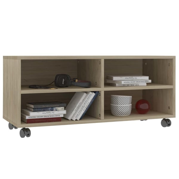 vidaXL TV-benk med hjul sonoma eik 90x35x35 cm sponplate