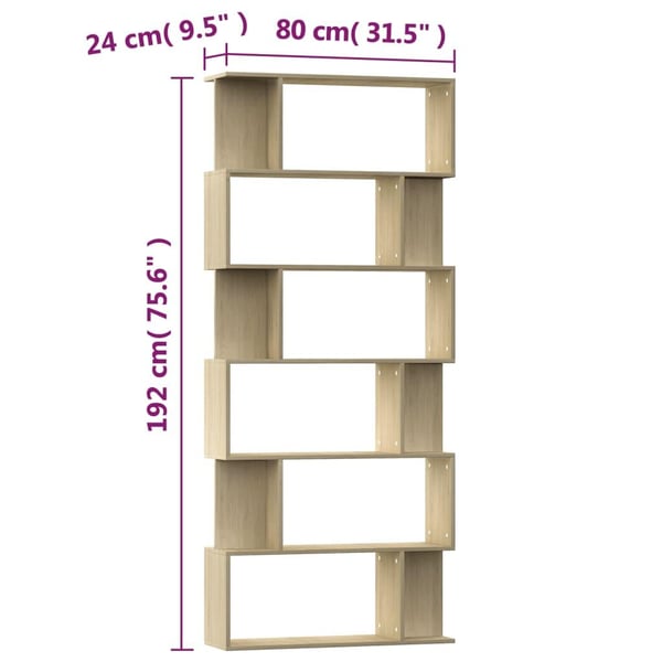 vidaXL Bokhylle/Romdeler sonoma eik 80x24x192 cm konstruert tre