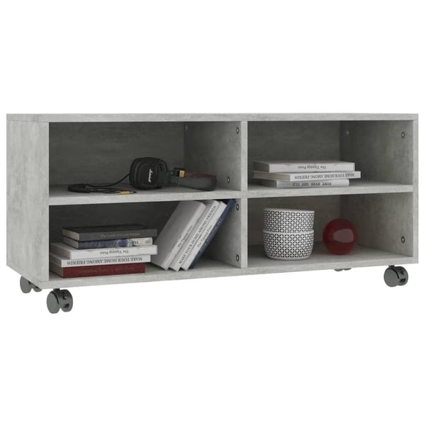 vidaXL TV-benk med hjul betonggrå 90x35x35 cm konstruert tre