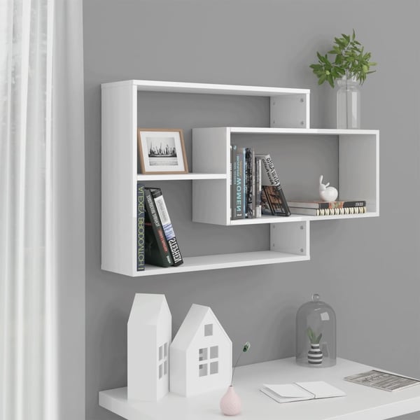 vidaXL Vegghyller høyglans hvit 104x20x58,5 cm konstruert tre