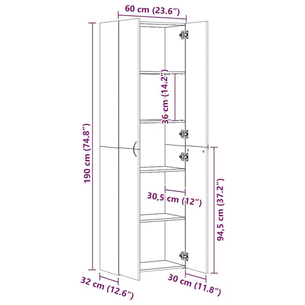 vidaXL Kontorskap sonoma eik 60x32x190 cm sponplate