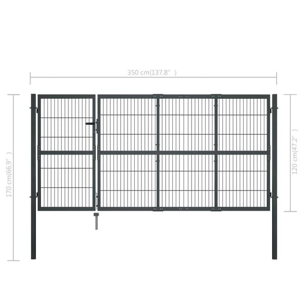 vidaXL havelåge med stolper stål 350x120 cm antracitgrå
