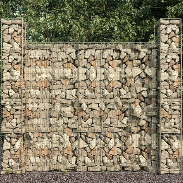 vidaXL Gabionvegg med deksel galvanisert stål 600x50x200 cm