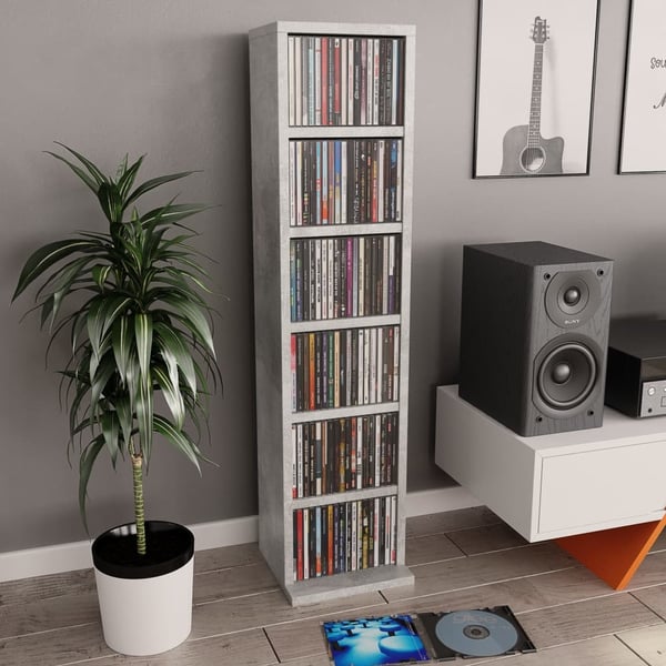 vidaXL CD-skap betonggrå 21x20x88 cm konstruert tre