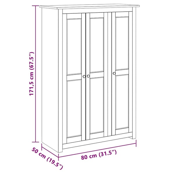 vidaXL Garderobeskap 3 dører hvit 118x50x171,5 cm furu Panama Range