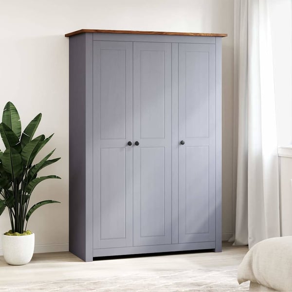 vidaXL Garderobeskap 3 dører grå 118x50x171,5 cm furu Panama Range