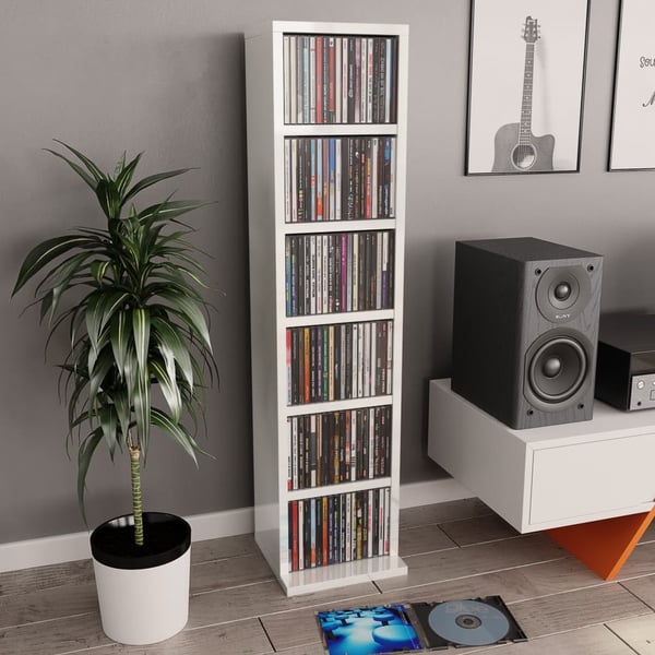 vidaXL cd-reol 21x20x88 cm konstrueret træ hvid højglans