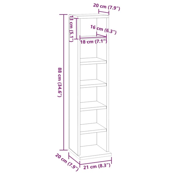vidaXL CD-skap sonoma eik 21x20x88 cm konstruert tre