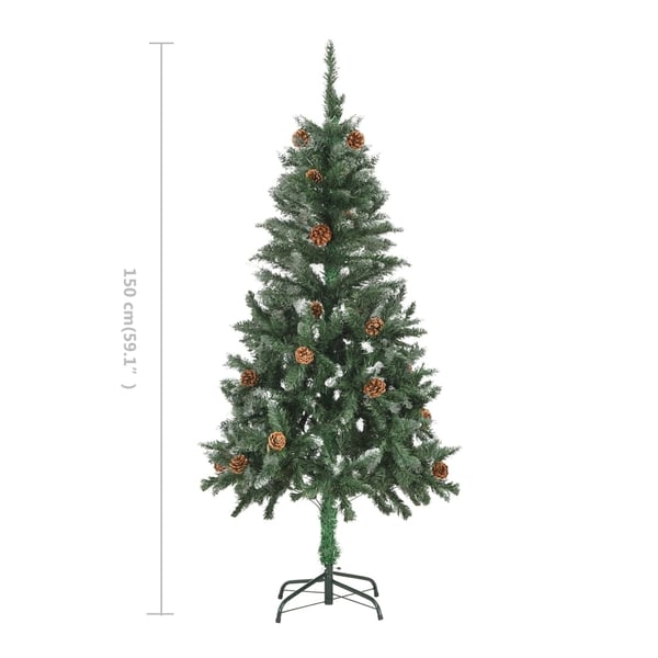 vidaXL Plastgran med kottar och vitt glitter 150 cm