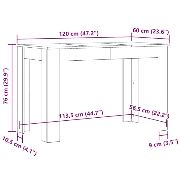 vidaXL spisebord 120 x 60 x 76 cm spånplade hvid