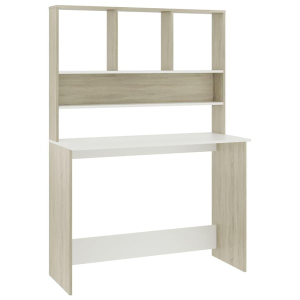 vidaXL Skrivebord med hyller hvit og sonoma eik 110x45x157cm sponplate