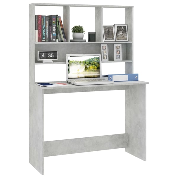 vidaXL Skrivebord med hyller betonggrå 110x45x157 cm sponplate