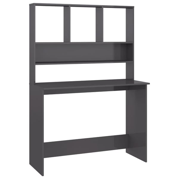 vidaXL Skrivebord med hyller høyglans grå 110x45x157 cm sponplate