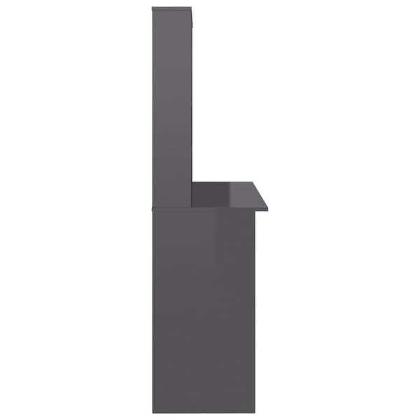 vidaXL Skrivebord med hyller høyglans grå 110x45x157 cm sponplate