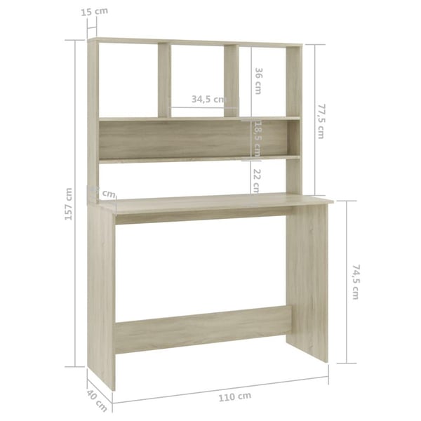 vidaXL Skrivebord med hyller sonoma eik 110x45x157 cm sponplate