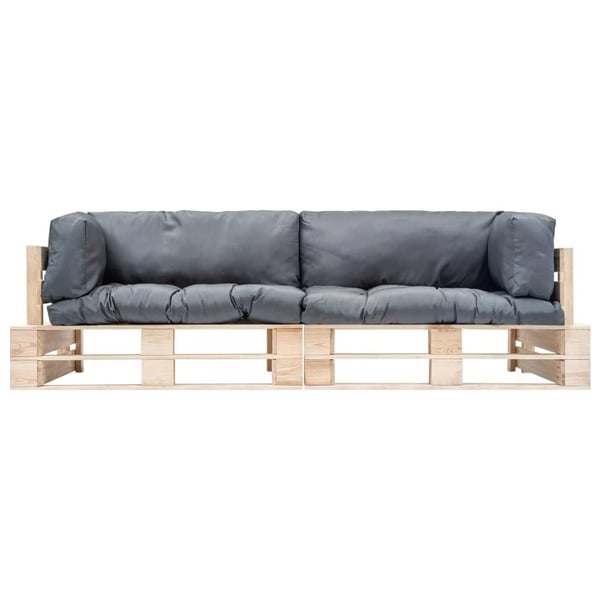 vidaXL sofasæt til haven 2 dele med grå hynder træpaller fyrretræ