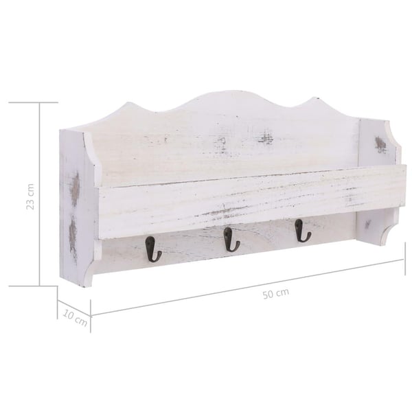 vidaXL Seinälle kiinnitettävä naulakko valkoinen 50x10x23 cm puu