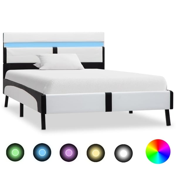vidaXL sengestel med LED 90x200 cm kunstlæder hvid og sort change1