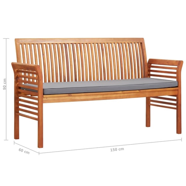 vidaXL 3-seters hagebenk med pute 150 cm heltre akasie