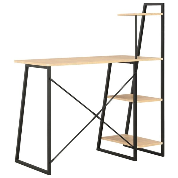 vidaXL Skrivebord med hylle svart og eik 102x50x117 cm