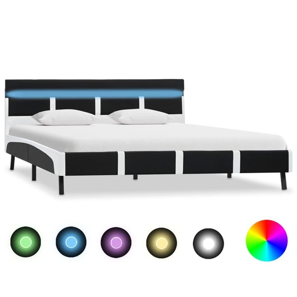 vidaXL sengestel med LED 160 x200 cm kunstlæder sort change1
